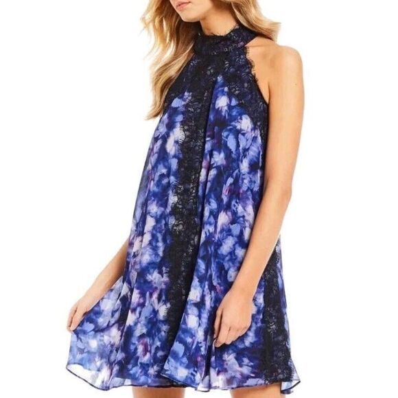 Badgley Mischka Britney Violet Multi Lace Sleeveless Mini Dress Size 12 - Picture 1 of 12